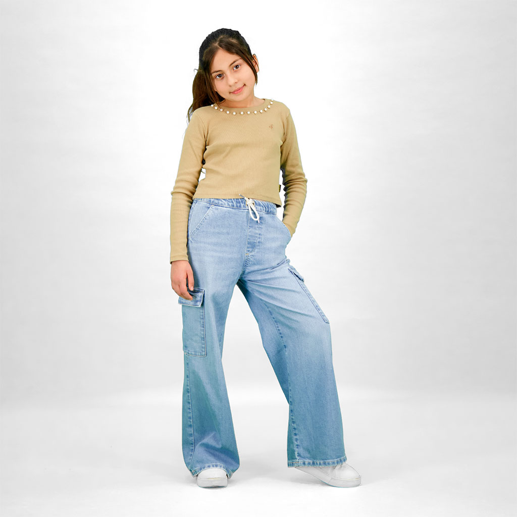 T-shirt crop fille manches longues avec perles