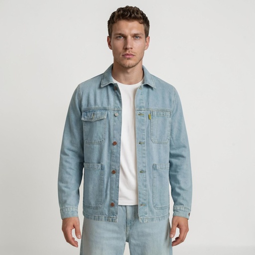 [01-010-10-054-K412-L] Workwear jacket homme en jeans-WAEL (Jeans Bleu Clair, L)