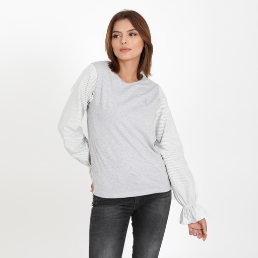 T-shirt femme avec manches en chaine et trame et broderie