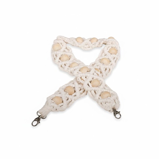 Bandoulière macramé  avec perles en bois - Jeans Bleu Foncé