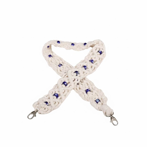 Bandoulière macramé  avec perles en verre - Jeans Bleu Foncé