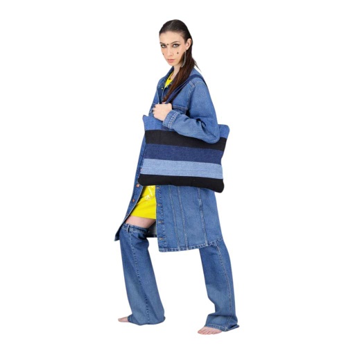 Coussin &amp;Tote bag format 49/39 en jeans Modular - TUNIS FASHION WEEK 2024 - Jeans Bleu Clair &amp; Jeans Bleu Moyen