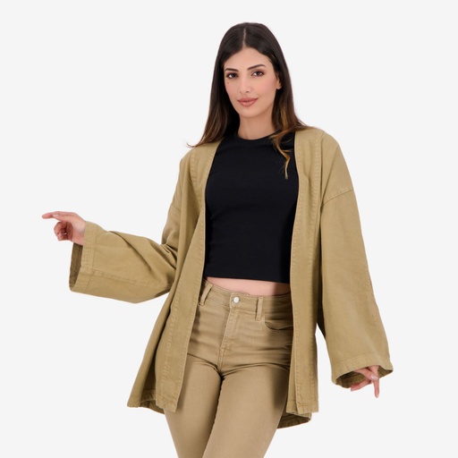 Kimono femme avec yeux Berbères sur les manches-KARAMA 2.0 - Jeans Bleu Clair &amp; Cuir Bleu Clair